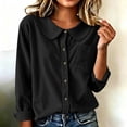 thumbnail image 1 of Dpjklzsn Women's Corduroy Long-Sleeve Peter Pan Collar Button-Front Blouse, 1 of 6