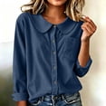 thumbnail image 1 of Dpjklzsn Women's Corduroy Long-Sleeve Peter Pan Collar Button-Front Blouse, 1 of 6