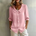 thumbnail image 1 of Dpjklzsn Women's Cotton Blend Short Puff-Sleeve Peter Pan Collar Button-Front Blouse, 1 of 9
