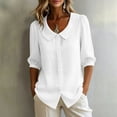 thumbnail image 1 of Dpjklzsn Women's Cotton Blend Short Puff-Sleeve Peter Pan Collar Button-Front Blouse, 1 of 9