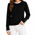 thumbnail image 1 of Dpjklzsn Women's Cotton Knit Crewneck Sweater, Lace Trim Long Sleeve Pullover with Decorative Button Cuffs, 1 of 9