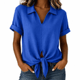 thumbnail image 1 of Dpjklzsn Women's Cotton Linen Tie Front Shirt, Short Sleeve Collared Summer Blouse, 1 of 7