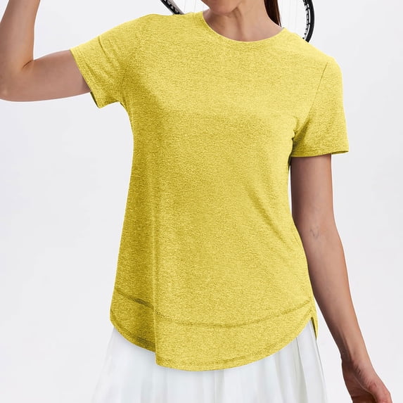 Dpjklzsn Women's Crew Neck Active Top, Short Sleeve Sun Shirt With Curved Hem