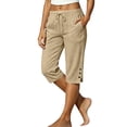 thumbnail image 1 of Dpjklzsn Women's Drawstring Capri Pants with Buttoned Side Slits and Side Pockets for Summer Travel, 1 of 7