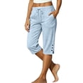 thumbnail image 1 of Dpjklzsn Women's Drawstring Capri Pants with Buttoned Side Slits and Side Pockets for Summer Travel, 1 of 5