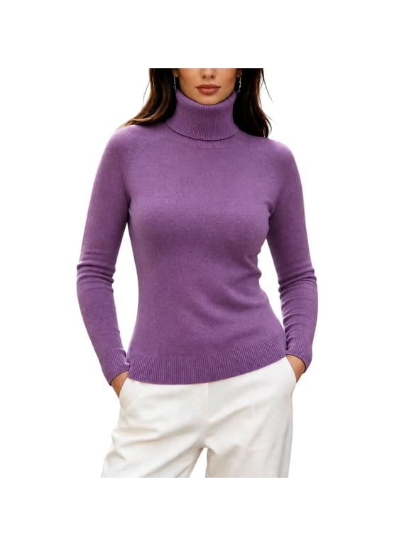 Women's Fitted Turtleneck Sweater, Long Sleeve Raglan Slim Fit Knit Pullover Top for Layering
