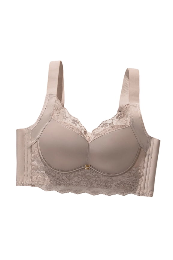 Women's Front Closure Wireless Bra with Lace Longline Frame, Comfortable Lift Bra for Everyday Support