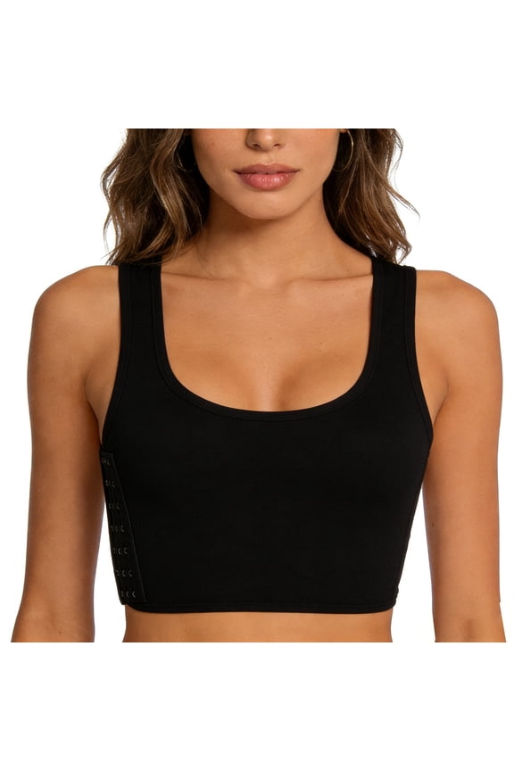 Women's Full Bust Seamless Compression Chest Binder Tank, Full-Coverage Smoothing, Flexible Low-Impact Support, Under-Top Layering