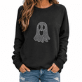 thumbnail image 1 of Dpjklzsn Women’s Halloween Rhinestone Ghost Sweatshirt, Loose Fit Long Sleeve Crewneck Pullover Top, Polyester Blend Casual Fall Shirt, 1 of 6