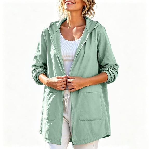Dpjklzsn Women's Lightweight Softshell Hooded Jacket, Quick Dry Breathable Longline Outdoor Coat with Pockets