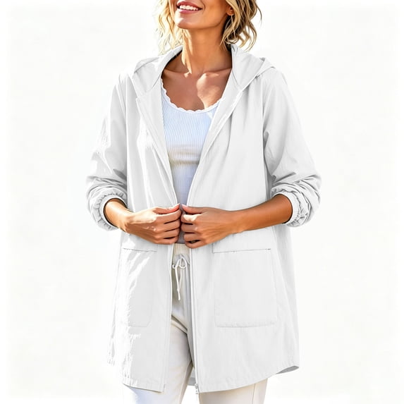 Dpjklzsn Women's Lightweight Softshell Hooded Jacket, Quick Dry Breathable Longline Outdoor Coat with Pockets