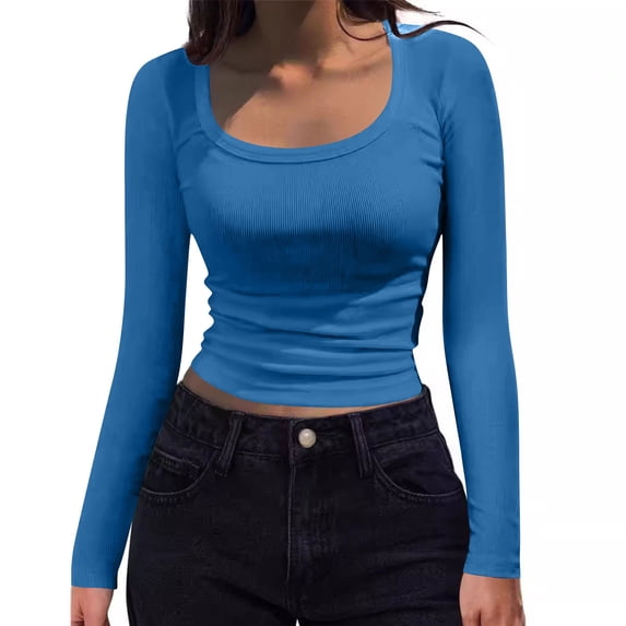 Dpjklzsn Women's Long Sleeve Crew Neck Top, Solid Casual Everyday Shirt
