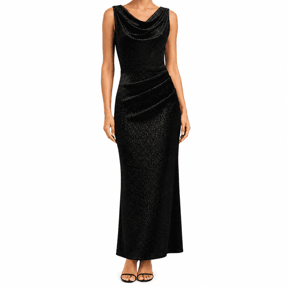 Dpjklzsn Women's Metallic Cowl Neck Evening Gown, Sleeveless Ruched Bodycon Maxi Dress with Side Slit