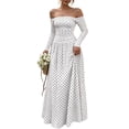 thumbnail image 1 of Dpjklzsn Women's Off The Shoulder Long Sleeve Maxi Dress Polka Dot Smocked Waist Flowy A Line Cocktail Dress, 1 of 6