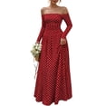 thumbnail image 1 of Dpjklzsn Women's Off The Shoulder Long Sleeve Maxi Dress Polka Dot Smocked Waist Flowy A Line Cocktail Dress, 1 of 6