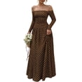 thumbnail image 1 of Dpjklzsn Women's Off The Shoulder Long Sleeve Maxi Dress Polka Dot Smocked Waist Flowy A Line Cocktail Dress, 1 of 6