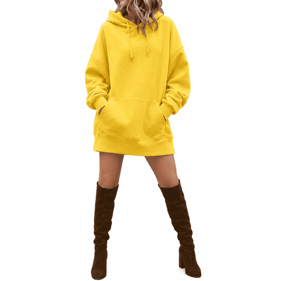 Dpjklzsn Women's Oversized Hooded Sweatshirt Dress, Drawstring Long Sleeve Drop Shoulder Pullover with Pocket