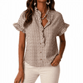 thumbnail image 1 of Dpjklzsn Women's Plaid Ruffle V-Neck Shirt, Short Sleeve Button Casual Blouse, 1 of 9