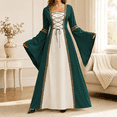 thumbnail image 1 of Dpjklzsn Women's Plus Size Medieval Renaissance Gown with Lace Up Bodice, Long Bell Sleeves and Floor Length Skirt, 1 of 9