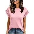 thumbnail image 1 of Dpjklzsn Women's Ruffle Flutter Sleeve Crew Neck Short Sleeve Top, Easy Fit Lightweight Ruffle Detail Everyday Shirt for Daily Wear, 1 of 6