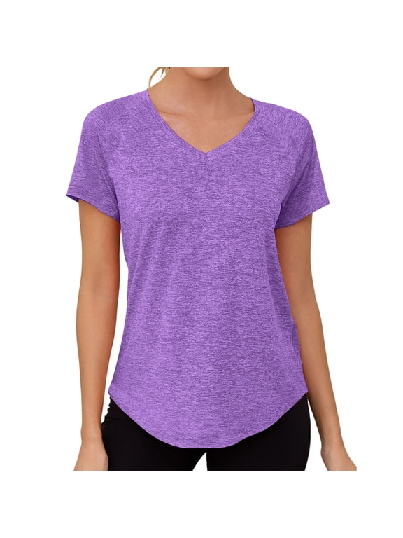 Women's Sport V-Neck Raglan Top, Curved Hem Short Sleeve Workout Shirt