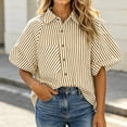 thumbnail image 1 of Dpjklzsn Women's Striped Button Down Shirt, Short Sleeve Collared Loose Fit Blouse with Front Pocket, 1 of 6