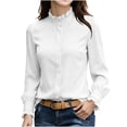 thumbnail image 1 of Dpjklzsn Women's Viscose Ruffle Collar Blouse, Long Sleeve Button Front Office Shirt with Ruffle Cuffs, 1 of 6