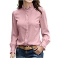 thumbnail image 1 of Dpjklzsn Women's Viscose Ruffle Collar Blouse, Long Sleeve Button Front Office Shirt with Ruffle Cuffs, 1 of 6
