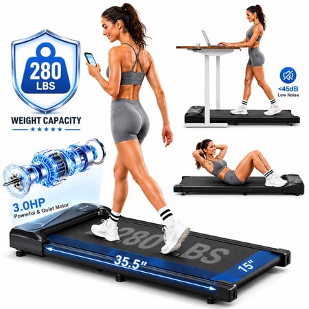 COFUNOK Walking Pad,Portable Walking Pad Treadmill for Home/Office,3.0HP Brushless Motor Under Desk Treadmill with LED&Mobile casters,280lbs Weight Capacity