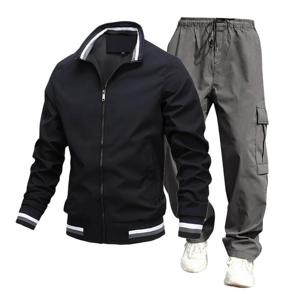 Dpytoraw 2024 Men's Sweat Suit Two Piece Outfit Casual Contrast Sports Jogging Tracksuits Set