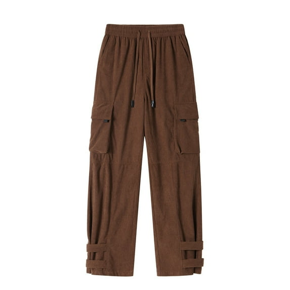Dpytoraw 2024 Men's Thick Corduroy Solid Color Loose Pocket Straight Leg Casual Pants