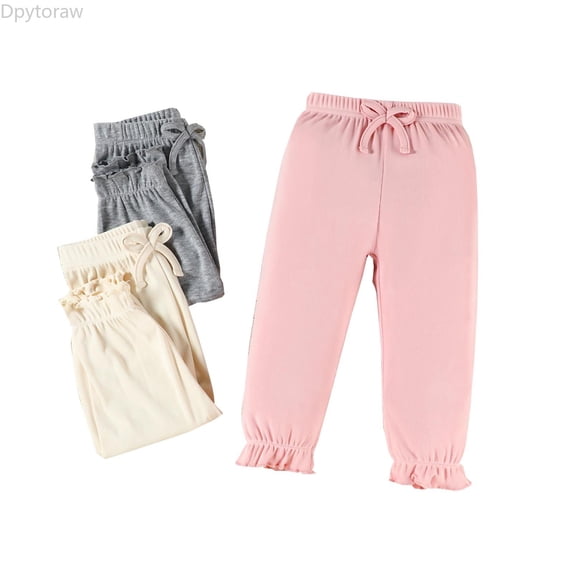 Dpytoraw 3PC Toddler Girls Ribbed Pants Casual Holiday Solid Ruffles Bowknot Trousers Girls Pants Size 9-12 Months