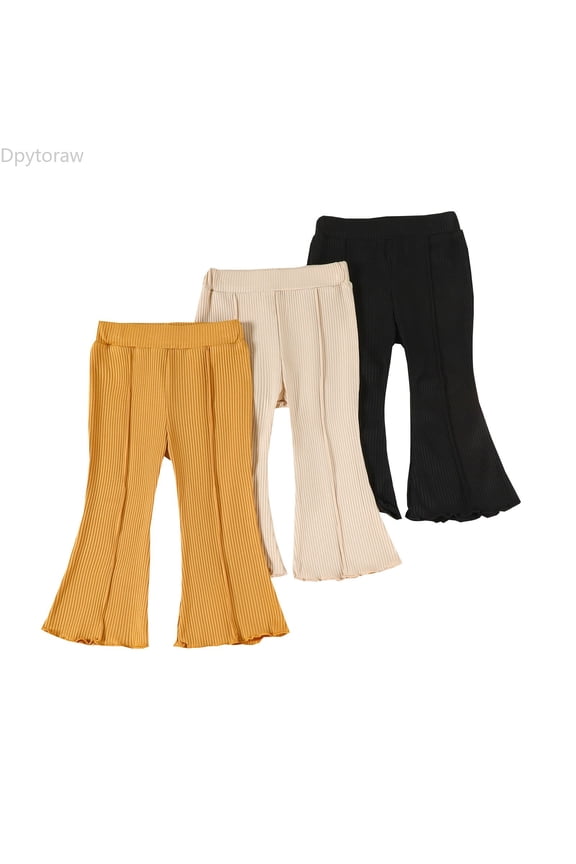3PC Toddler Girls Ribbed Pants Casual Holiday Solid Ruffles Trousers Girls Pants Size 6-9 Months