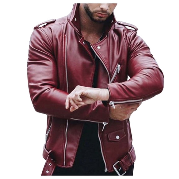 Dpytoraw Autumn And Winter Europe And The United States Fashion Leather Men's Large Size Zipper Motorcycle Leather Jacket