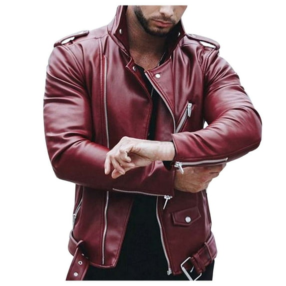 Dpytoraw Autumn And Winter Europe And The United States Fashion Leather Men's Large Size Zipper Motorcycle Leather Jacket