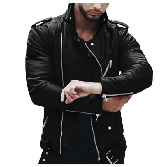 Dpytoraw Autumn And Winter Europe And The United States Fashion Leather Men's Large Size Zipper Motorcycle Leather Jacket