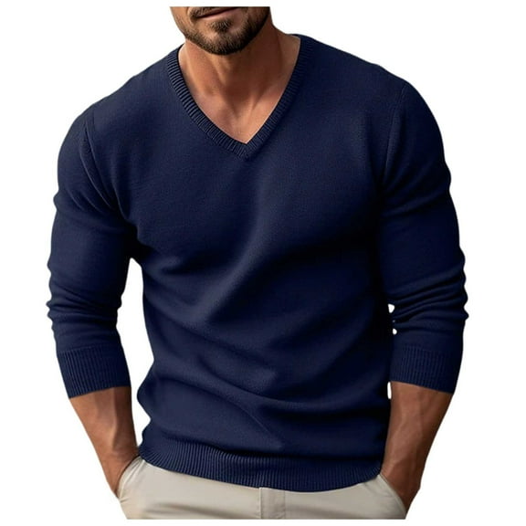 Dpytoraw Autumn And Winter Men's Knitwear V Neck Slim Long Sleeved Sweater