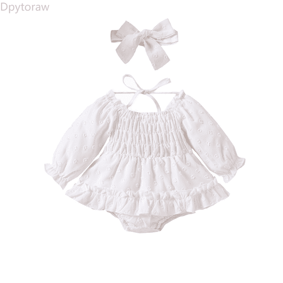 Dpytoraw Baby Girl Outfit Cute Romper Long Sleeve Ruched Bodysuit Comfy Outfits Baby Girl Clothes Back to school outfits 2026 Size White 12-18 Months