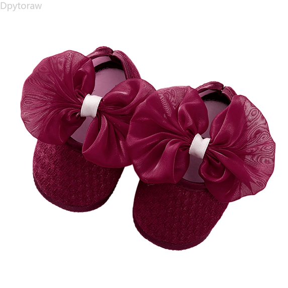 Dpytoraw Baby Girls Mary Jane Flats Bow Non-Slip Soft Sole Princess Toddler First Walkers Sneaker Wedding Dress Shoes Size Red 0-3 Months