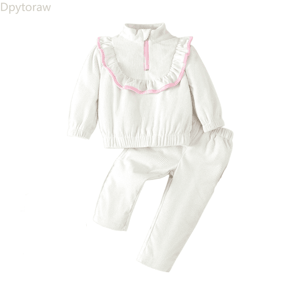Dpytoraw Baby Girls Outfits Sets Toddler Casual Corduroy Long Sleeve Hoodie Outfit For Daily Wear Sweet Style Fall Spring Clothes Winter toddler girl outfits Size White 9-12 Months