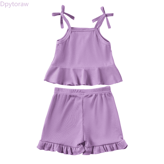 Dpytoraw Baby Girls Summer Outfits 2 Piece Set Casual Sleeveless Romper Shorts Set For Infants Toddlers 0 18 Months Beach School Party Yoga Outfit‌ Girls summer shorts and tee sets Size Purple 80