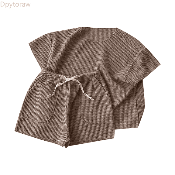 Dpytoraw Baby Loose Knitted Short Sleeve Home Clothes Solid Color Suit Sports Set Two Piece Set Casual Going Out Back to school outfits 2026 Size Brown 12-18 Months