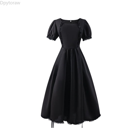 Dpytoraw Big Girls Regency Dresses Ruffled Medieval Classical Puff Sleeve Empire Waist Dress Gown Girls Sundresses,Black Size 16-18 Years