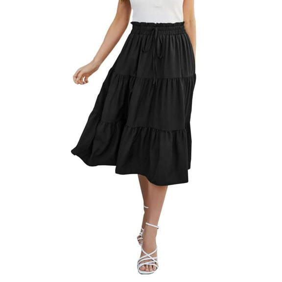 Dpytoraw Bohemian Style Tiered Flared Midi Skirt For Women Flowing A Line Skirt With Lightweight Fabric Perfect For Casual Wear And Beach Outings Women’s Corduroy A-Line Midi Skirt Black