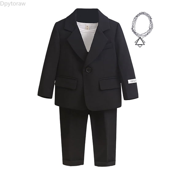 Dpytoraw Boys 3 Piece Suit Set, Long Sleeve Coat and Pants Tuxedo for Formal Occasion Black Size 2-3 Years