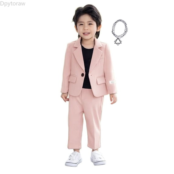 Dpytoraw Boys 3 Piece Suit Set, Long Sleeve Coat and Pants Tuxedo for Formal Occasion Pink Size 9-10 Years