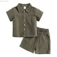 thumbnail image 1 of Dpytoraw Boys Linen Set, Short Sleeve Shirt and Shorts for Summer Breathable Green Size 11-12 Years, 1 of 5