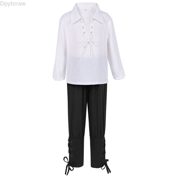 Dpytoraw Boys Medieval Costume Set, Long Sleeve Shirt with Ankle Pants for Halloween Black Size 4-6 Years