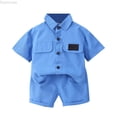 thumbnail image 1 of Dpytoraw Boys Short Sleeve Button Shirt Two Piece Set Kids Lapel Pocket Work Shirt And Shorts Set Boys 2 Piece Set Size 6-12 Months, 1 of 1
