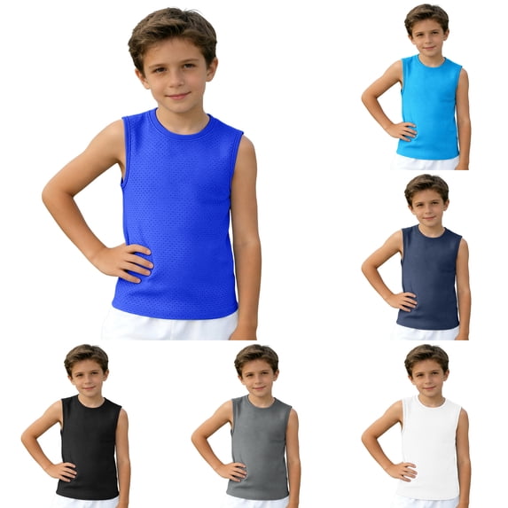 Dpytoraw Boys Solid Color Breathable Sleeveless Shirt,Casual Comfort Play Workout Tank Tops Size 5-6 Years